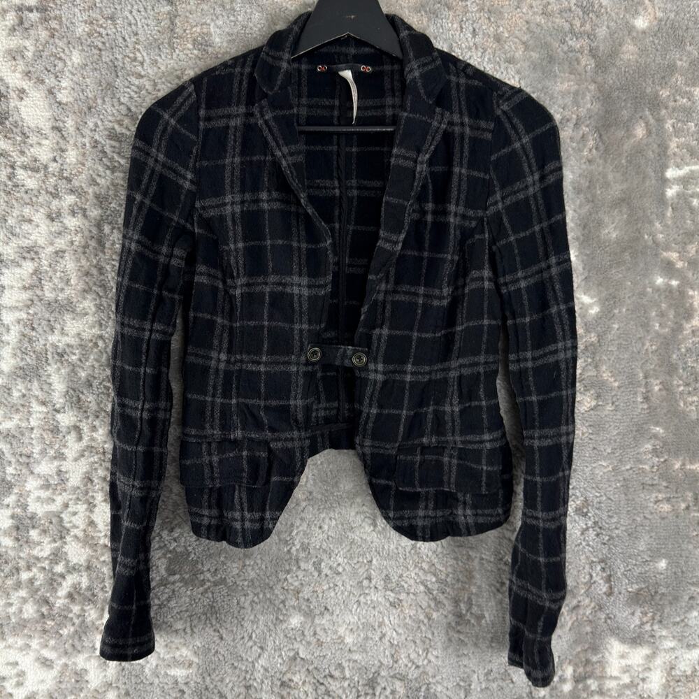 Free People Size 2 Checker Wool Cardigan Sweater Black Long Sleeve Open‎ Front